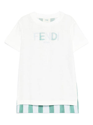T-shirt per bambino Fendi Kids bianco con stampa a righe sul retro