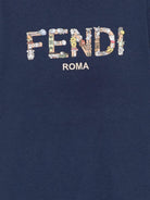 T-shirt per bambino Fendi Kids blu con logo decorato a fiori - Rubino Kids
