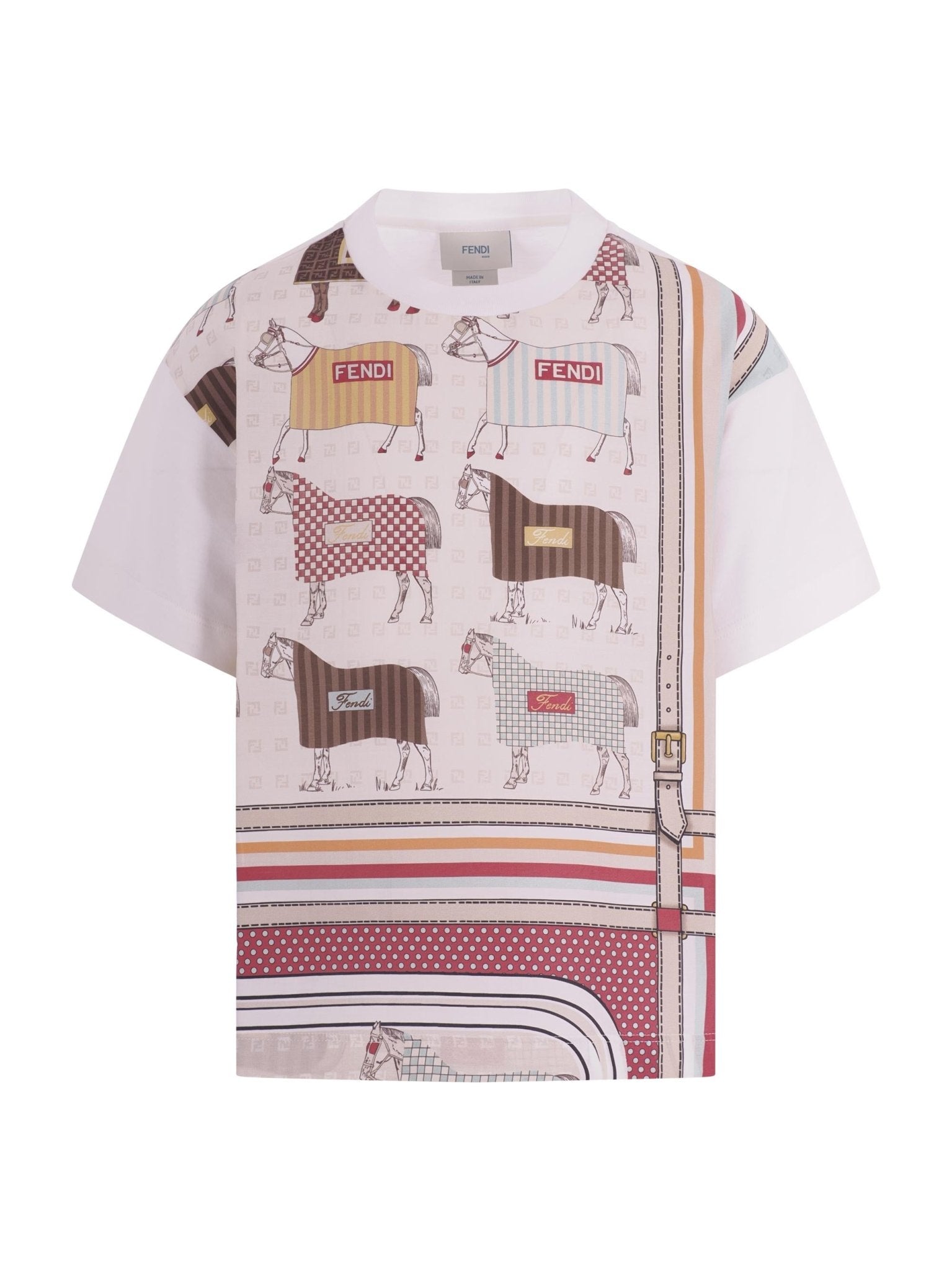 T-shirt per bambino Fendi Kids multicolore con stampa Cavalli Fendi - Rubino Kids