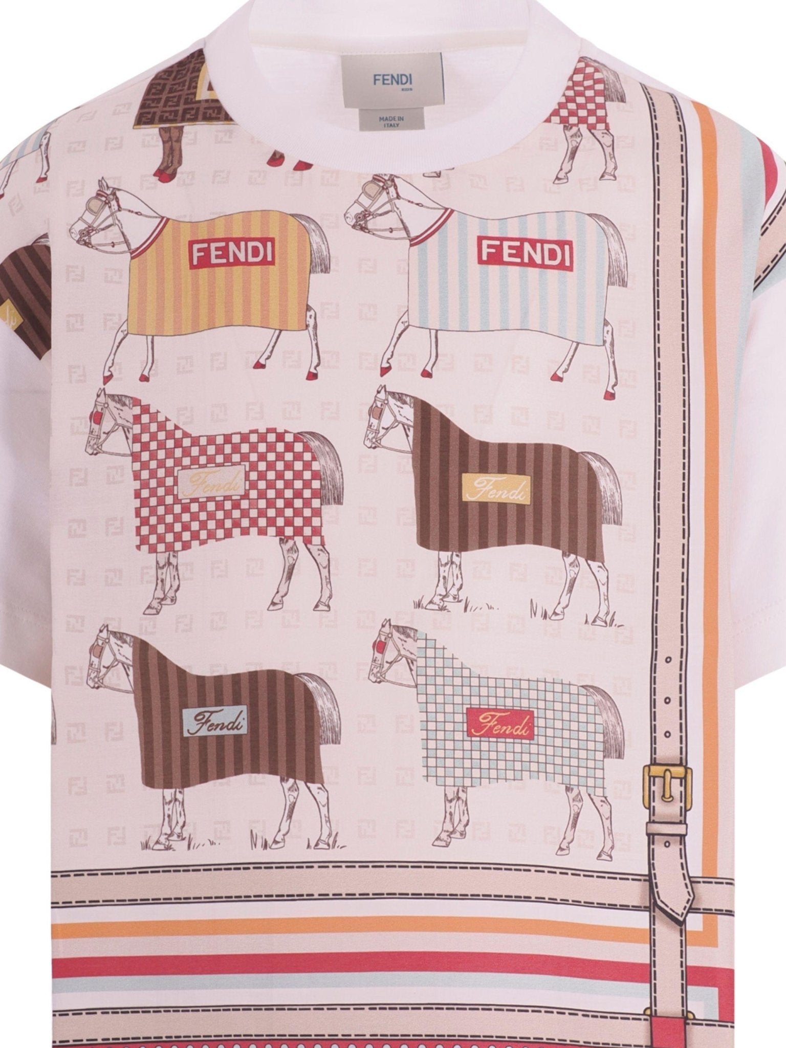 T-shirt per bambino Fendi Kids multicolore con stampa Cavalli Fendi - Rubino Kids