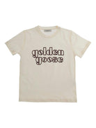 T-shirt per bambino Golden Goose Kids beige con logo - Rubino Kids
