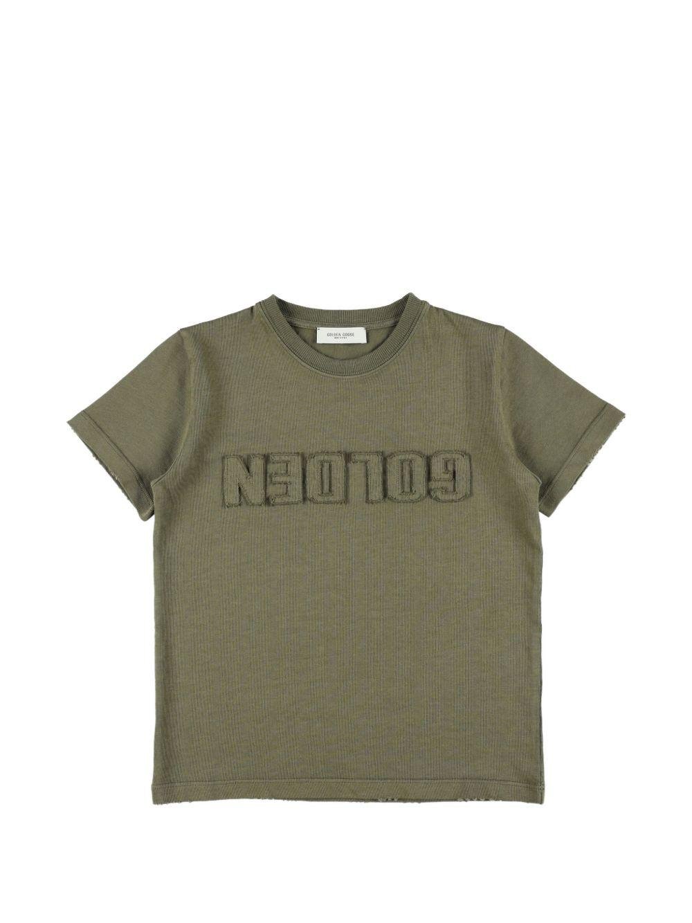 T-shirt per bambino Golden Goose Kids verde con logo sul davanti - Rubino Kids