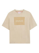T-shirt per bambino Hugo Kids beige con applicazione logo - Rubino Kids