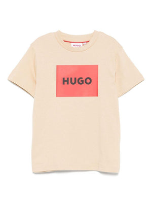 T-shirt per bambino Hugo Kids beige con logo sul davanti