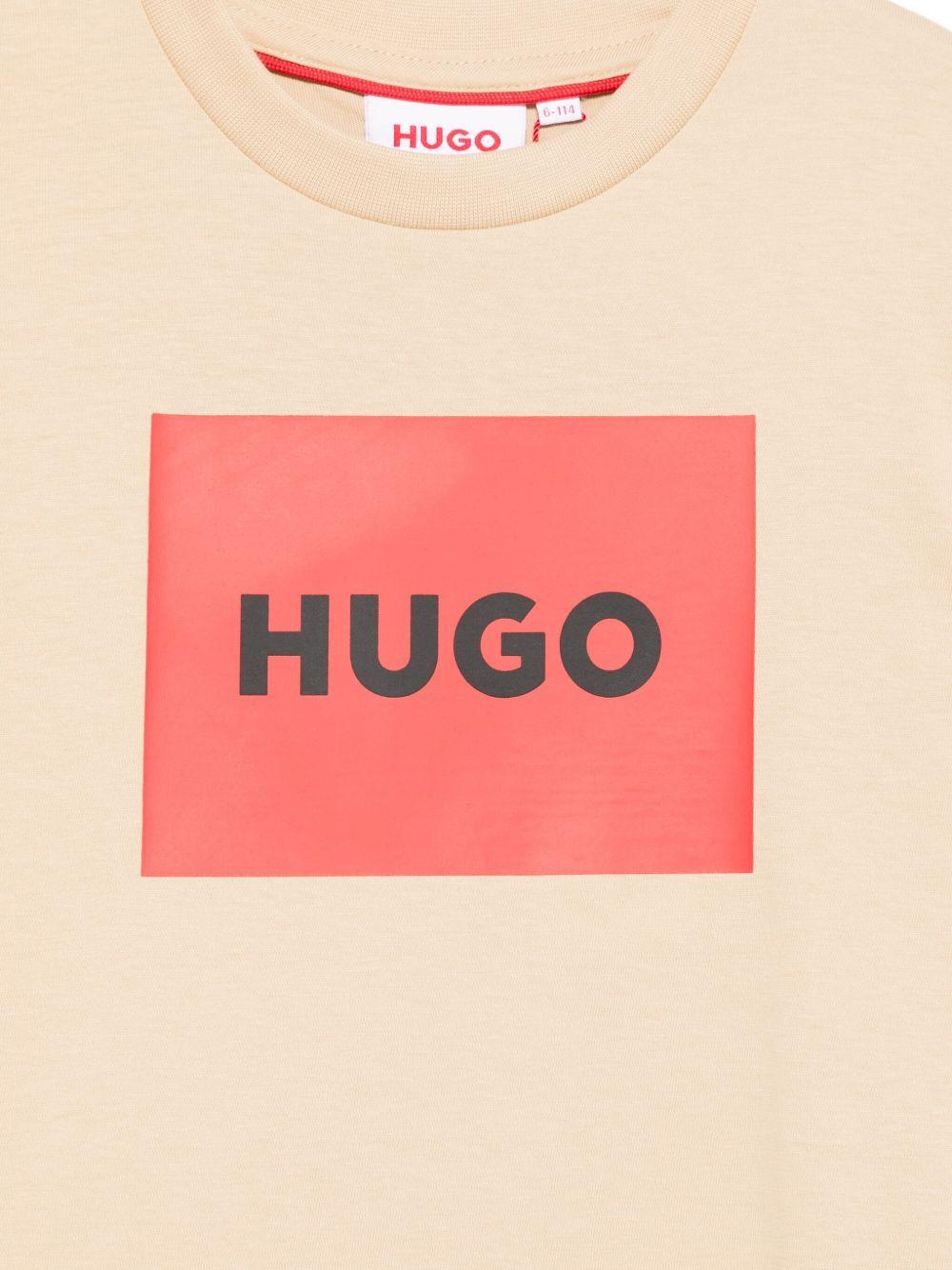 T-shirt per bambino Hugo Kids beige con logo sul davanti - Rubino Kids