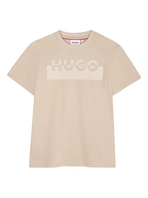 T-shirt per bambino Hugo Kids beige con stampa con logo