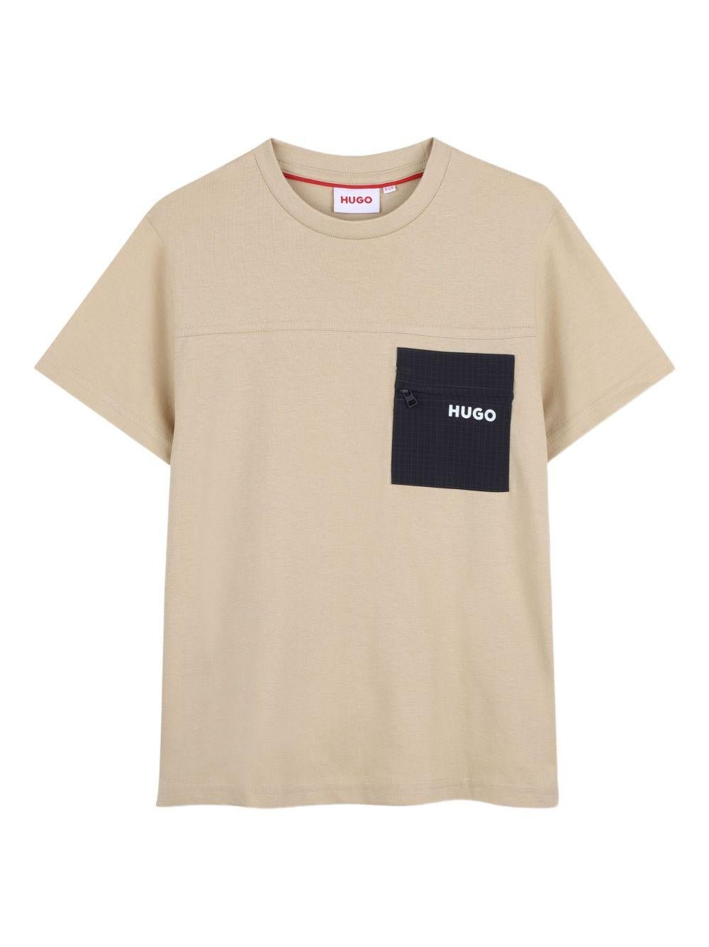 T-shirt per bambino Hugo Kids beige con taschino - Rubino Kids
