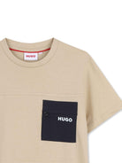 T-shirt per bambino Hugo Kids beige con taschino - Rubino Kids