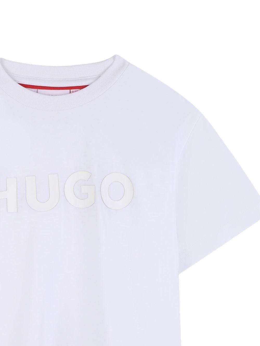 T-shirt per bambino Hugo Kids bianca con dettaglio logo sul davanti - Rubino Kids