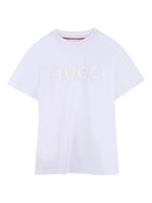 T-shirt per bambino Hugo Kids bianca con dettaglio logo sul davanti - Rubino Kids