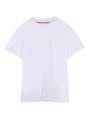 T-shirt per bambino Hugo Kids bianca con dettaglio logo sul davanti