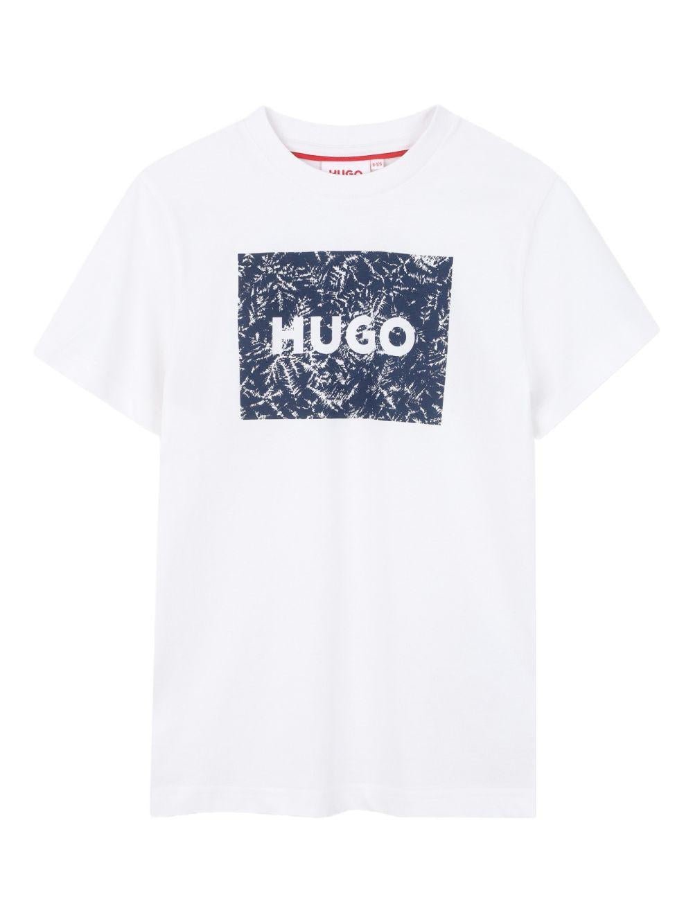 T-shirt per bambino Hugo Kids bianca con logo sul davanti - Rubino Kids