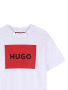 T-shirt per bambino Hugo Kids bianca con stampa con logo - Rubino Kids