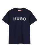 T-shirt per bambino Hugo Kids blu con logo sul davanti - Rubino Kids