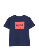 T-shirt per bambino Hugo Kids blu con logo sul davanti - Rubino Kids