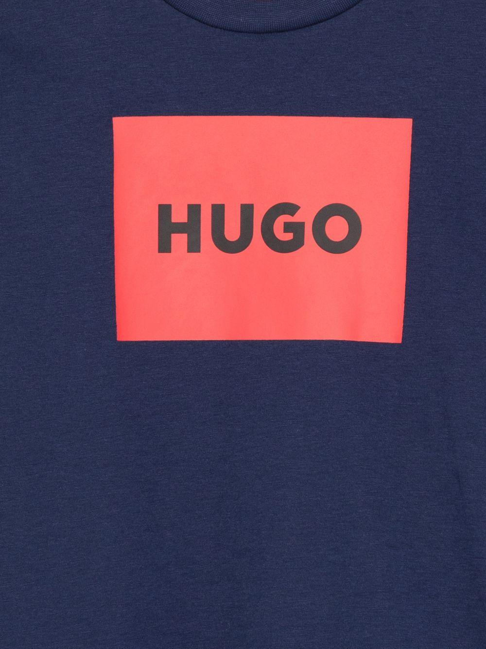 T-shirt per bambino Hugo Kids blu con logo sul davanti - Rubino Kids