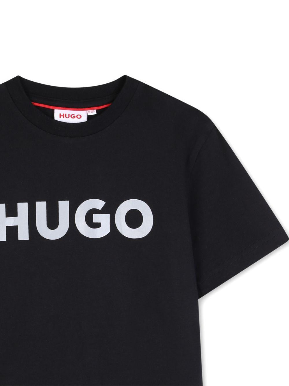 T-shirt per bambino Hugo Kids nera con logo a contrasto - Rubino Kids
