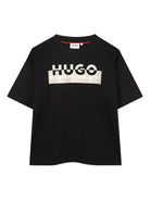 T-shirt per bambino Hugo Kids nera con logo sul davanti - Rubino Kids