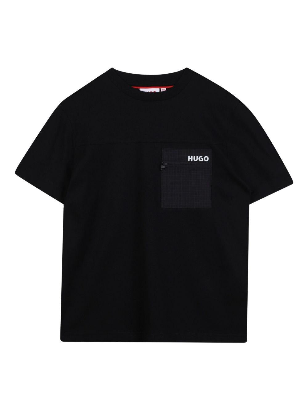 T-shirt per bambino Hugo Kids nera con tasca sul petto - Rubino Kids