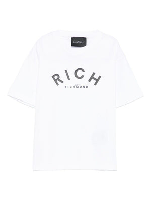 T-shirt per bambino John Richmond Junior bianco con logo a contrasto