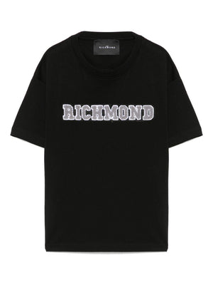 T-shirt per bambino John Richmond Junior nero con applicazione frontale con logo