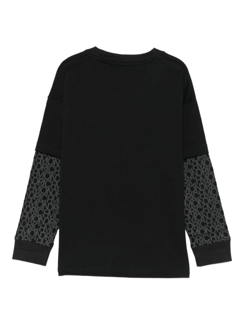 T-shirt per bambino John Richmond Junior nero con maniche a strati - Rubino Kids