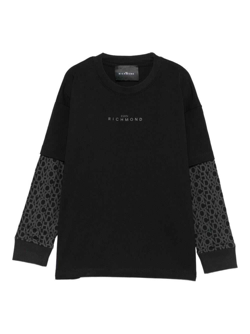 T-shirt per bambino John Richmond Junior nero con maniche a strati - Rubino Kids