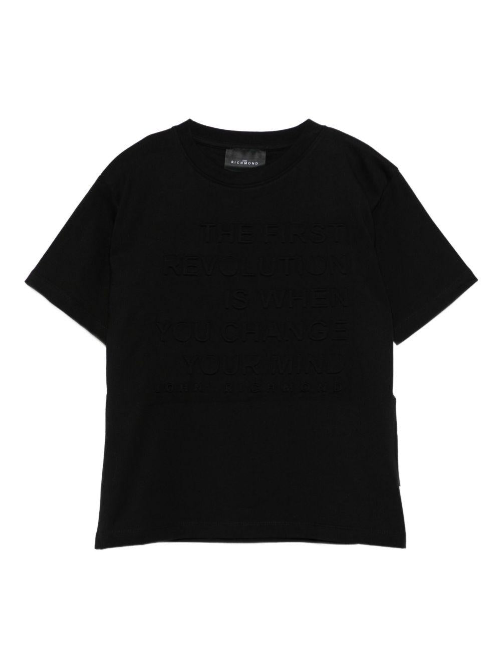 T-shirt per bambino John Richmond Junior nero con scritta in rilievo - Rubino Kids