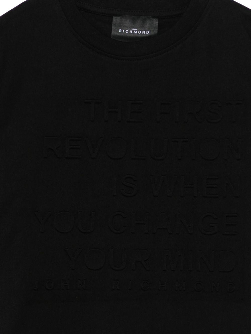 T-shirt per bambino John Richmond Junior nero con scritta in rilievo - Rubino Kids