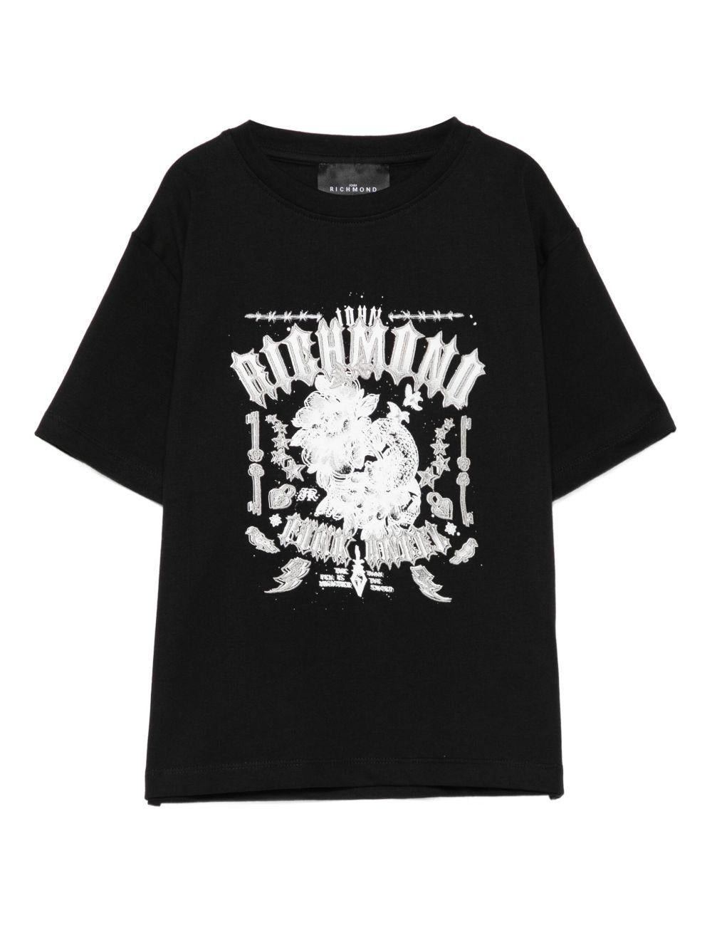 T-shirt per bambino John Richmond Junior nero con stampa grafica - Rubino Kids