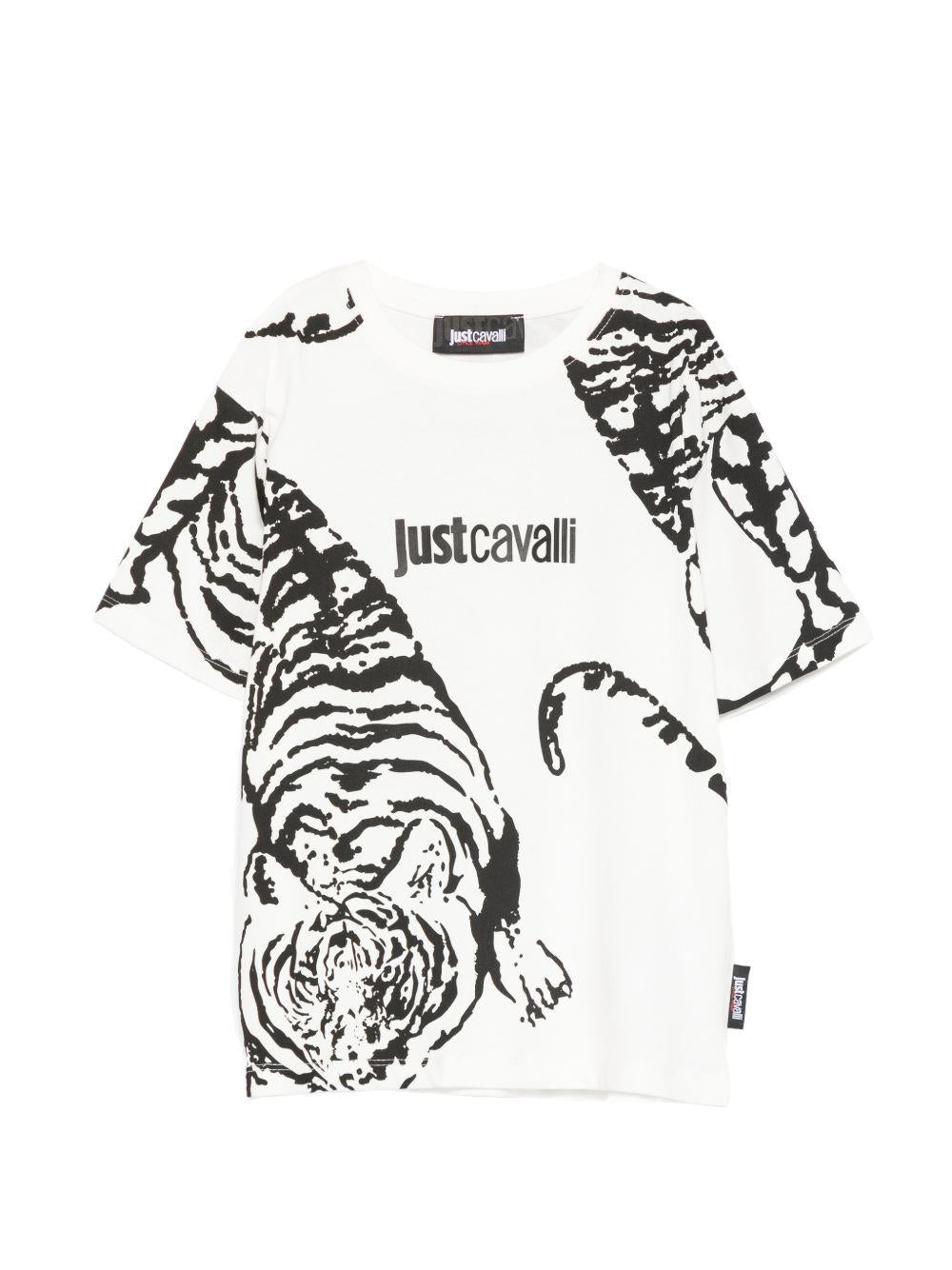 T-shirt per bambino Just Cavalli Kids bianca e nera con stampa grafica tigre - Rubino Kids