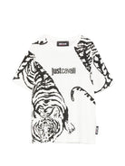T-shirt per bambino Just Cavalli Kids bianca e nera con stampa grafica tigre - Rubino Kids