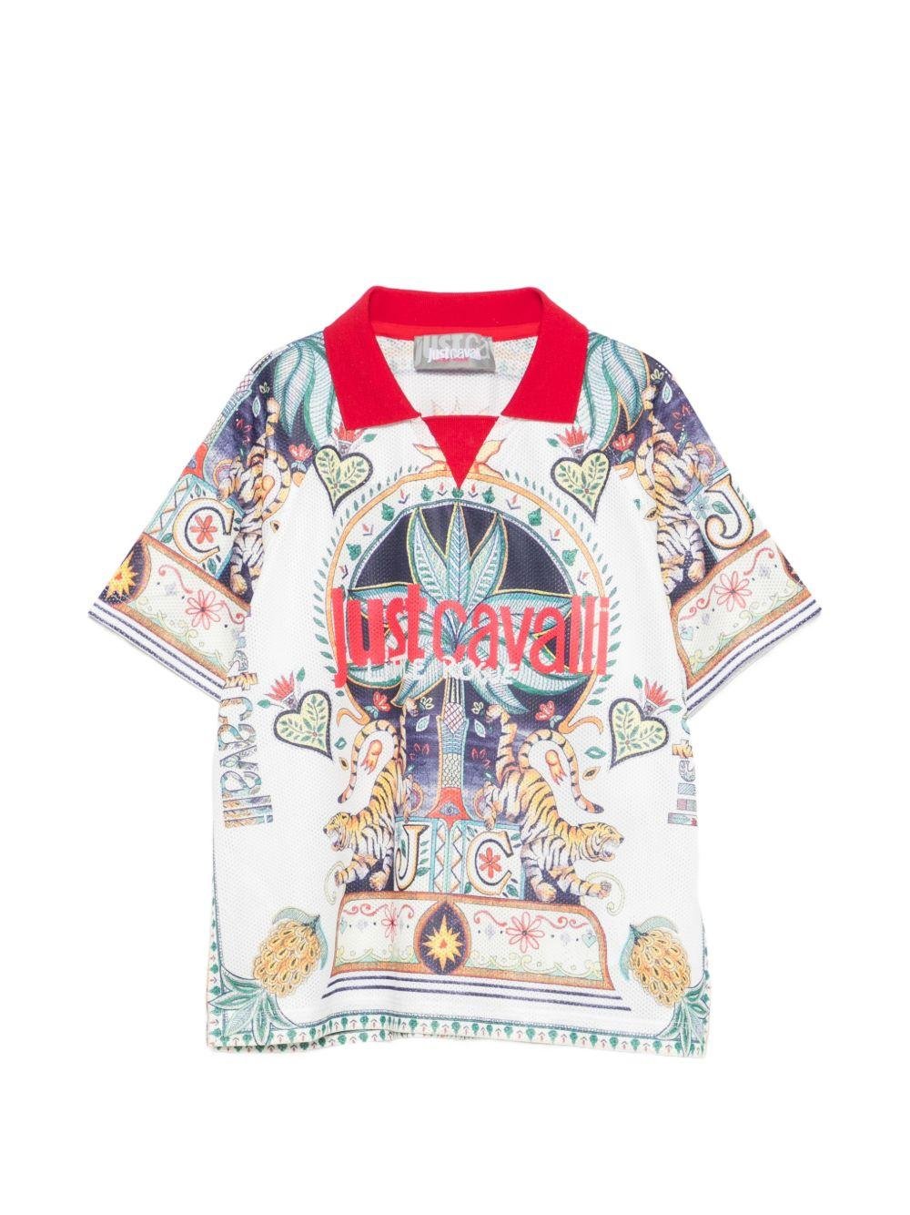 T-shirt per bambino Just Cavalli Kids bianco con stampa tigrata - Rubino Kids