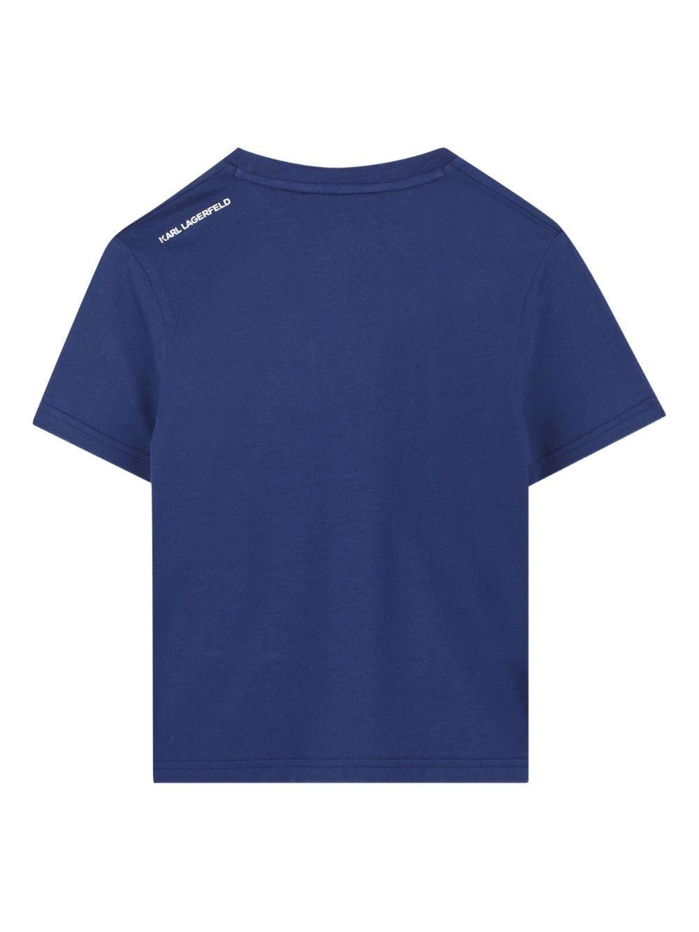T-shirt per bambino Karl Lagerfeld Kids blu con stampa logo - Rubino Kids