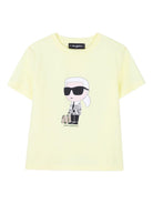T-shirt per bambino Karl Lagerfeld Kids gialla con stampa grafica Karl sul davanti - Rubino Kids