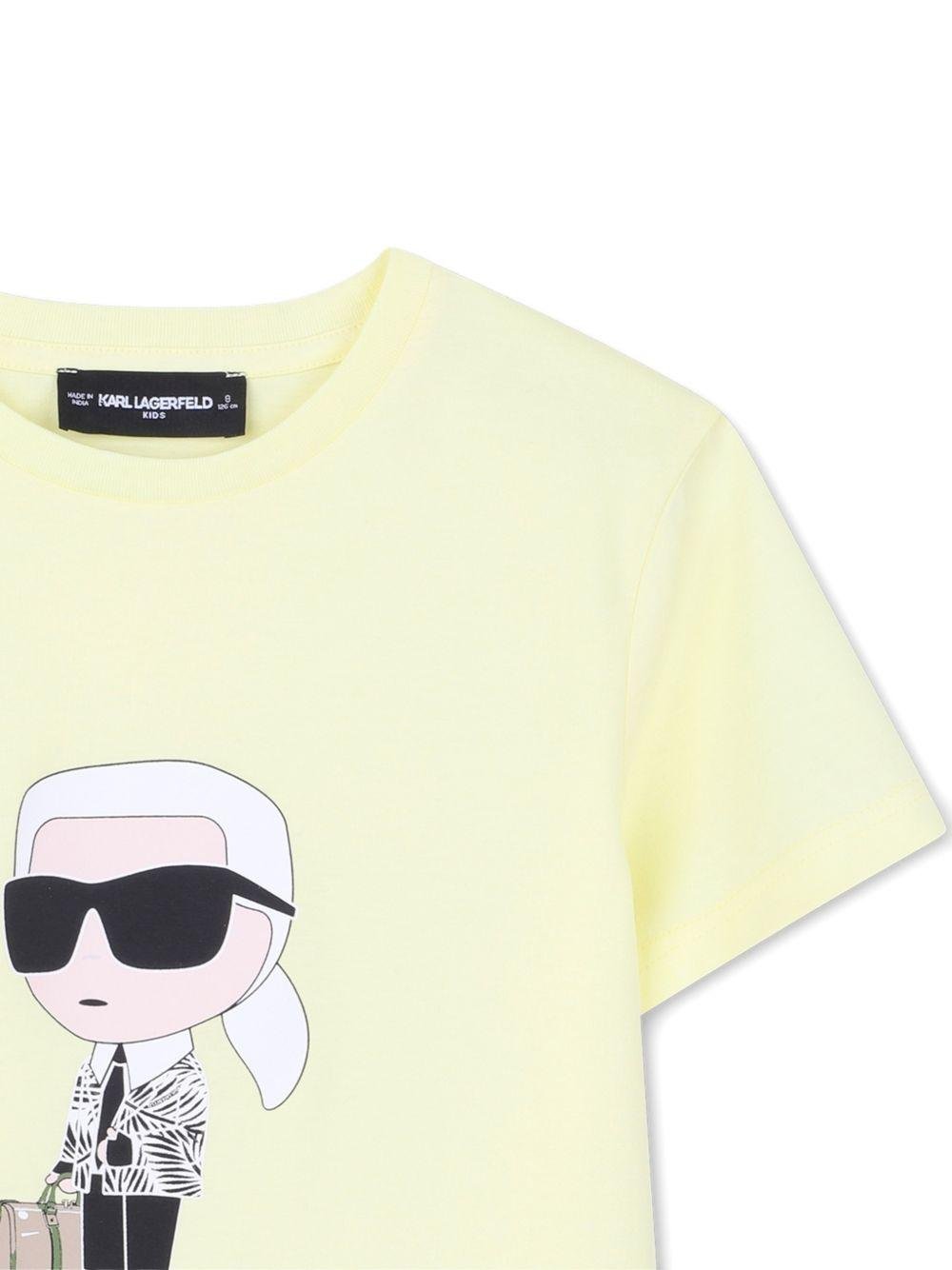 T-shirt per bambino Karl Lagerfeld Kids gialla con stampa grafica Karl sul davanti - Rubino Kids