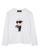 T-shirt per bambino Karl Lagerfeld Kids Ikonik Karl bianco a maniche lunghe - Rubino Kids
