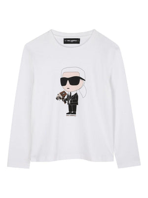 T-shirt per bambino Karl Lagerfeld Kids Ikonik Karl bianco a maniche lunghe