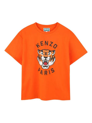 T-shirt per bambino Kenzo Kids arancione con stampa Head Tiger