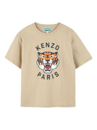 T-shirt per bambino Kenzo Kids beige con motivo Tiger - Rubino Kids