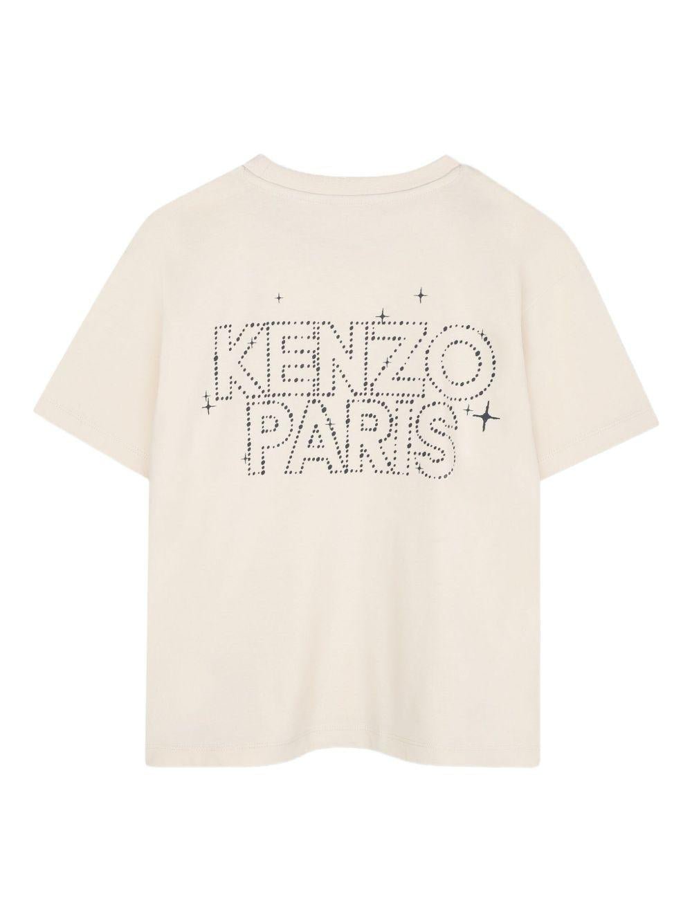 T-shirt per bambino Kenzo Kids beige con stampa logo sul retro - Rubino Kids