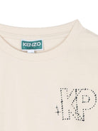T-shirt per bambino Kenzo Kids beige con stampa logo sul retro - Rubino Kids