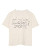 T-shirt per bambino Kenzo Kids beige con stampa logo sul retro - Rubino Kids