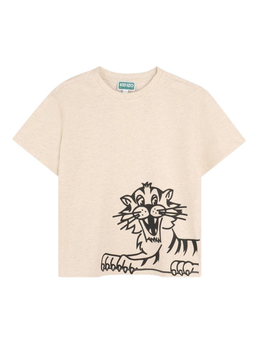T-shirt per bambino Kenzo Kids beige con stampa Tiger - Rubino Kids