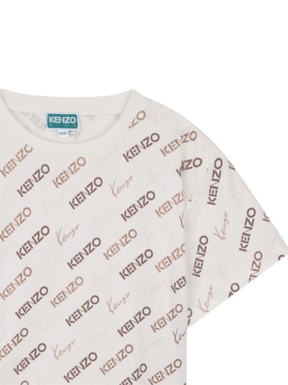 T-shirt per bambino Kenzo Kids bianca con stampa logo all - over - Rubino Kids