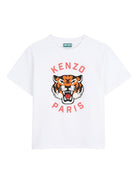 T-shirt per bambino Kenzo Kids bianca con stampa tigre - Rubino Kids