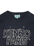 T-shirt per bambino Kenzo Kids blu a maniche lunghe con logo - Rubino Kids
