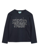 T-shirt per bambino Kenzo Kids blu a maniche lunghe con logo - Rubino Kids
