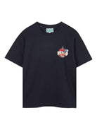 T-shirt per bambino Kenzo Kids blu con logo sul davanti - Rubino Kids
