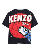 T-shirt per bambino Kenzo Kids blu con logo sul davanti - Rubino Kids